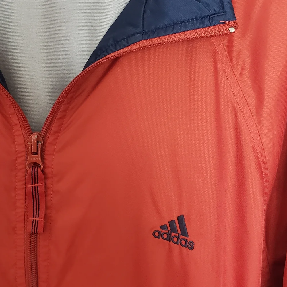 Vintage Adidas Windbreaker Jacket Men Size L Orange Blue Striped Full Zip Lined - Picture 6 of 11